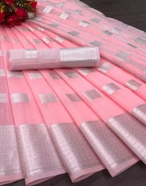 Pink_linen saree