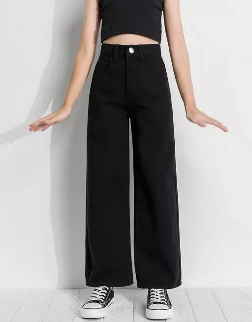 Women Flared High Rise Black Jeans, Denim