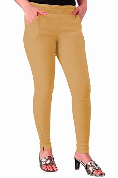 Women's Plus Size Cotton Lycra Blend Solid Cigar Trouser Pant, Beige