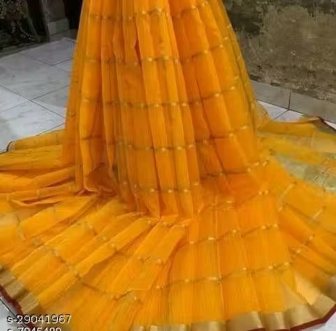 Yellow Kota Doria Cotton Saree with Zari Woven Design