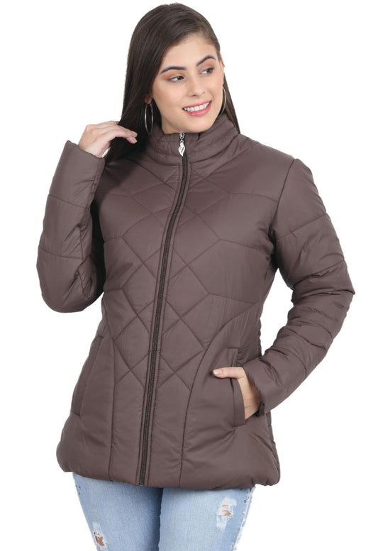Xohy Women's Coffee Winter Wear Full Sleeve Solid Puffer Jacket, Brown